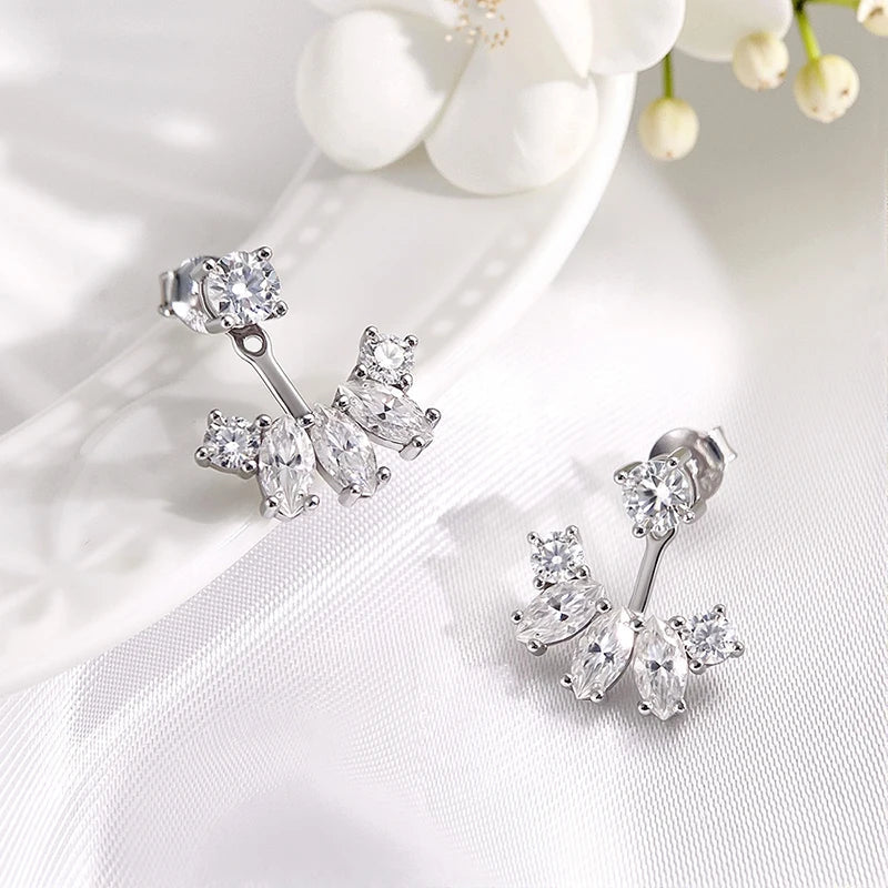 GRA Certified All Moissanite Drop Earrings for Women Detachable Earcuff Party Jewelry Pure 925 Silver Stud Earring 2 Use