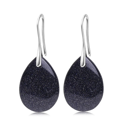 Natural Stone Pendant Women's Teardrop Earrings Elegant Gem Jewelry Creative Gift Black Obsidian Amethyst Rose Quartz Earrings