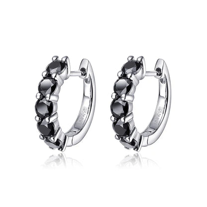 2CTTW Black Moissanite Hoop Earrings for Women Sparkling Party Simulated Diamond Earring 100% 925 Sterling Silver Jewelry