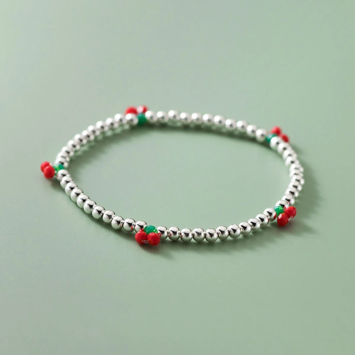 Real 925 Sterling Silver Basic Cherry Round Beads Adjustable Bracelet for Women Charm Bracelet Fine Jewelry Birthday Gift