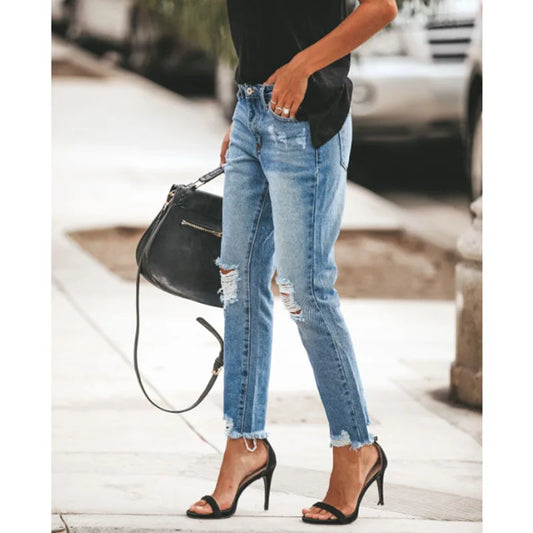 High Waisted Casual Streetwear Y2k Denim Pants Slim Fit Stretch Jeans