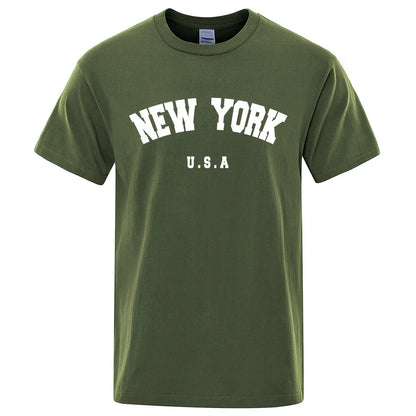 U.S.A New York USA City Street Printed T-Shirts For Men Loose Oversized T Shirt Fashion Breathable Short Sleeve Cotton Clothing
