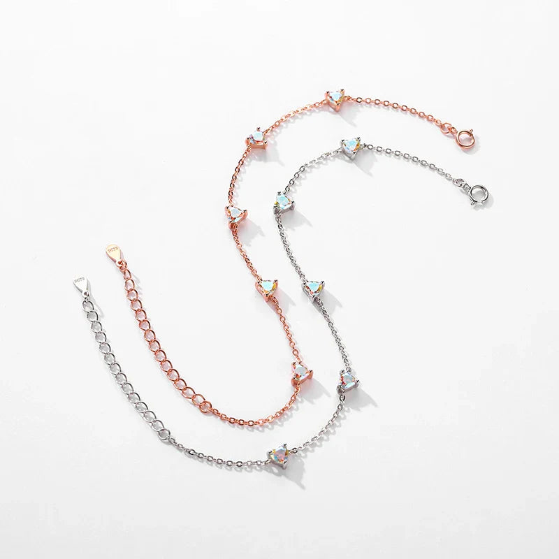 Authentic Luxury Rainbow Fire Color Zirconia Bracelet Charm Hearts Chain Link Bracelet For Women Birthday Crystal Jewelry