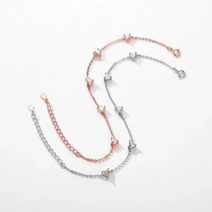 Authentic Luxury Rainbow Fire Color Zirconia Bracelet Charm Hearts Chain Link Bracelet For Women Birthday Crystal Jewelry