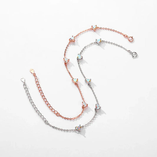 Authentic Luxury Rainbow Fire Color Zirconia Bracelet Charm Hearts Chain Link Bracelet For Women Birthday Crystal Jewelry