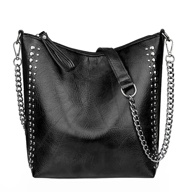 Retro Rivet Shoulder Bag Chain Crossbody Bags for Women Luxury Leather Messenger Bag Women Large Handbag Lady Bolsas De Mujer
