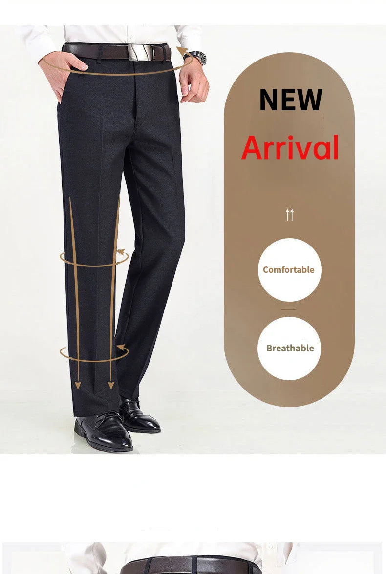 New Men's Summer Thin Business Pants Autumn Fashion Solid Gentle Thicken Casual Trousers Male Brand Suit Pant Black Grey GOZBKF