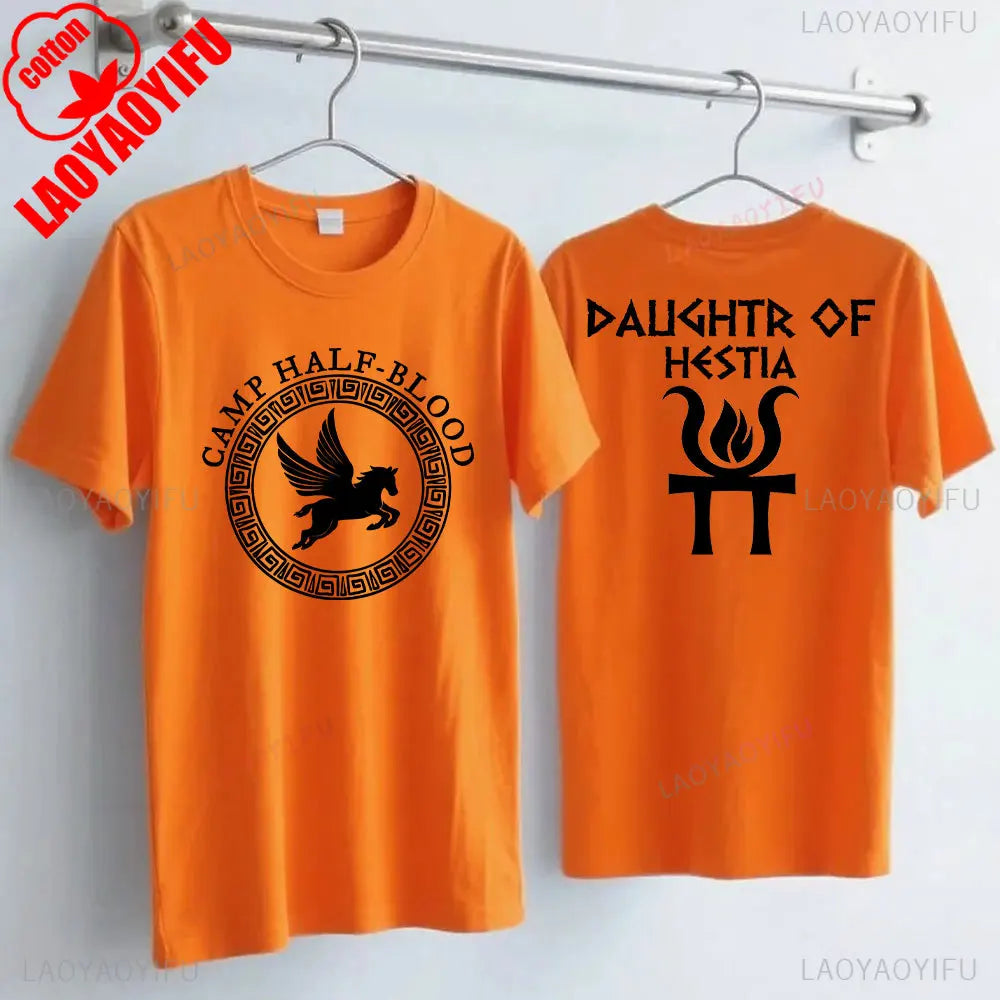 Camp Half Blood Men Women T-shirt 2 Sided TShirt Summer Greek Mythology Zeus Athena's Daughter Print Halloween Orange Tops