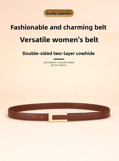 Genuine leather belt for women; cowhide fashion waist belt; versatile smooth buckle; 2025 dress decoration belt for