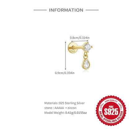 1PC Four Pointed Star Moon Tassel Lotus Cartilage Spiral Puncture 925 Sterling Silver Stud Earring For Women Ins Earring