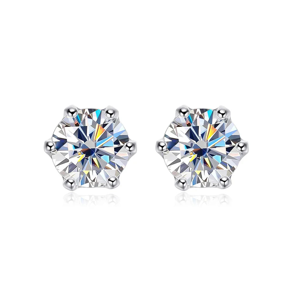 100% 925 Sterling Silver 0.2-2 Carat D Color Moissanite Diamond Stud Earrings For Women Sparkling Wedding Fine Jewelry