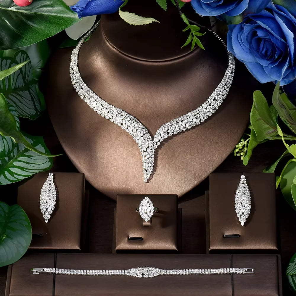 Conjunto de Joias Geométricas com Zircônias Cúbicas de Luxo, Colar Grande e Brincos Acessórios para Noivas e Encontros S-350