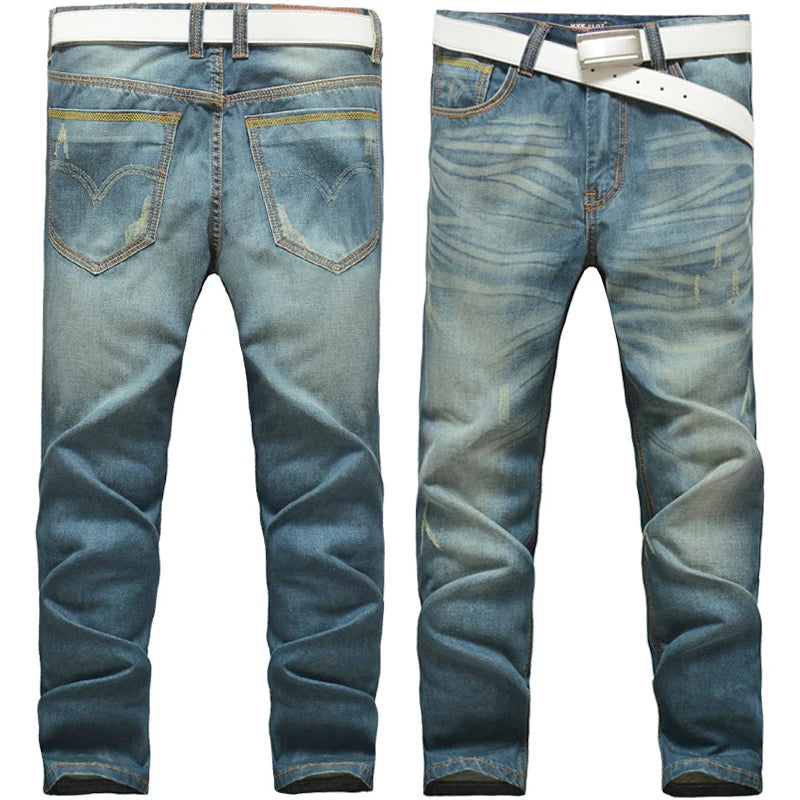 Ripped Plus Size Jeans for men Fashion jean man High Street Retro Washed, Worn Men trousers Casual Cargo Pants Slim Small Feet