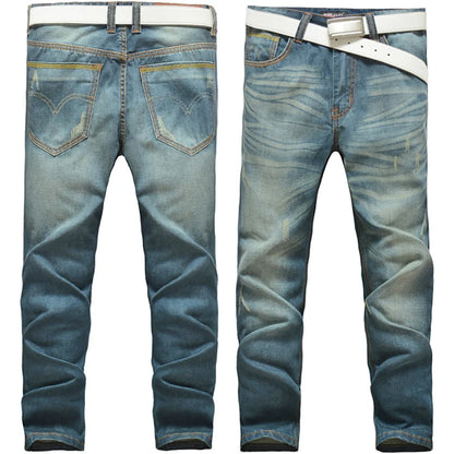Ripped Plus Size Jeans for men Fashion jean man High Street Retro Washed, Worn Men trousers Casual Cargo Pants Slim Small Feet