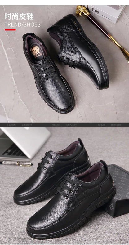 Handmade Leisure Men Shoes New Trendy Minimalist Work Shoes With Lace Up Middle-Aged Dad Formal Casual Business Leather Shoes