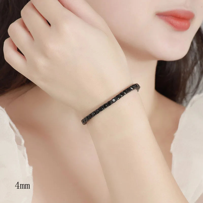 TY 3mm 4mm Black Moissanite Tennis Bracelet Full Diamond 925 Sterling Silver Plated 18k Hiphop Bracelets for Women Man