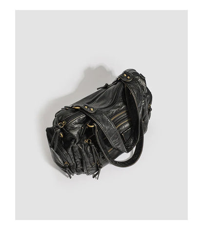 Y2K Hot Women's Punk Biker Tote Bag Large Capacity PU Leather Crossbody Purse with Multi Pockets for Work Commute Moto Style
