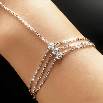 Moissanite Finger Bracelets for Women GRA Certified 3mm  D Color Moissanite Bracelet Hand Jewelry 925 Silver Thin Chain