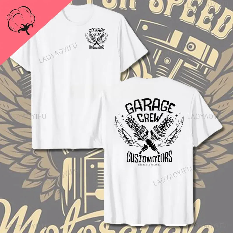 Crossed Pistons Mechanic Garage Engine Graphic T-shirt Summer Cool Men Cotton Tee Shirt All-Match Hipster Streetwear Man T-shirt