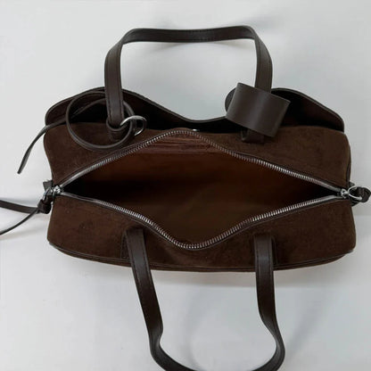Retro Hand-Held Bowling Bag for Women's Autumn and Winter New Fashion Trend Suede Underarm Bag, Niche Commuting Bag
