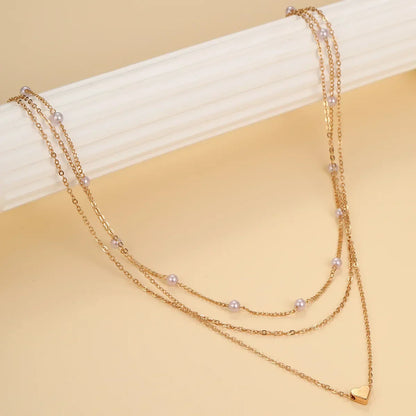 LATS Multilayer Pearl Cross Love Heart Pendant Necklaces for Women Gold Color Fashion Collarbone Neck Chain 2024 Trend Jewelry