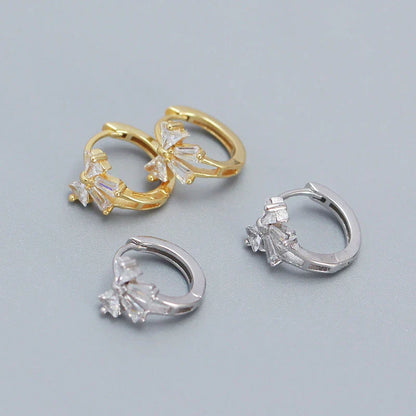 925 Sterling Silver Sweet Korean Bow Huggies Hoop Earrings for Women Fashion Cute Teen Birthday Party Girl Jewelry Gift
