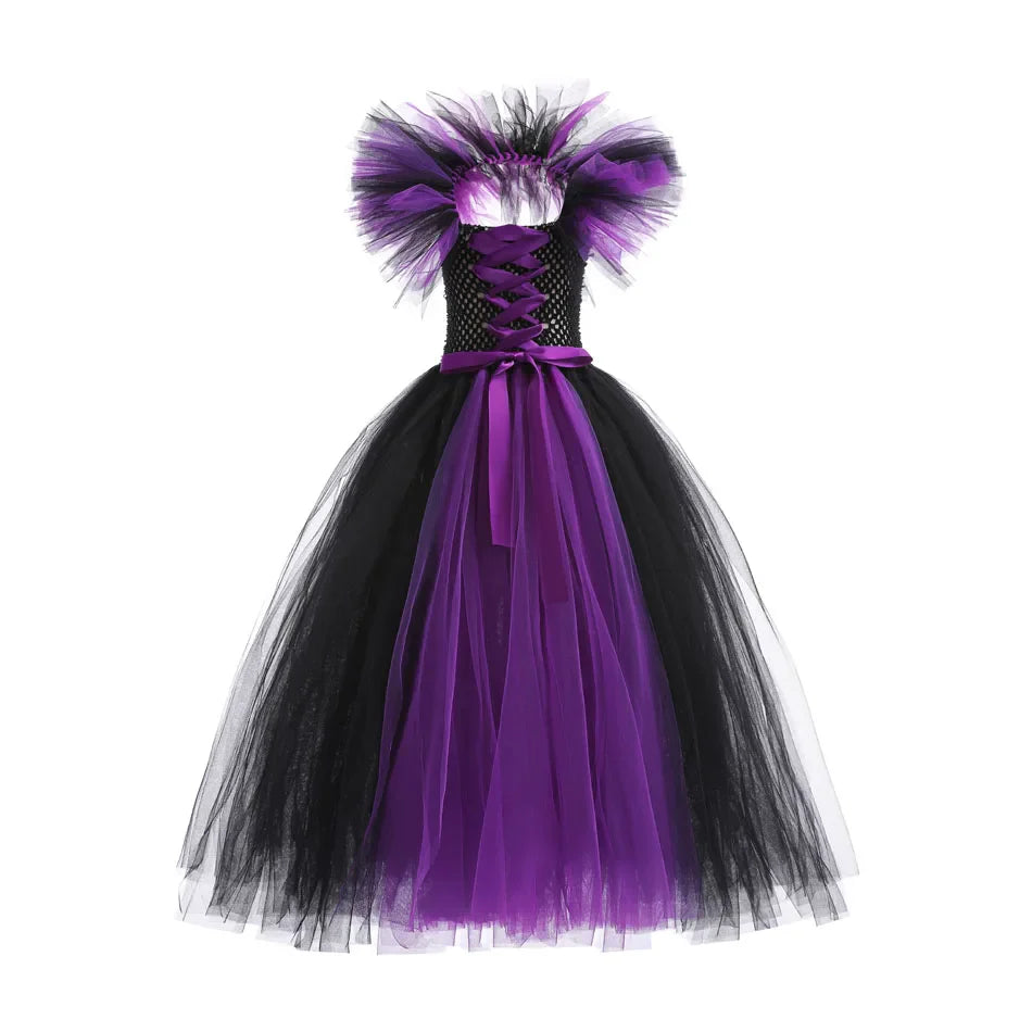 Fantasia Malévola Infantil Meninas Vestido Princesa Bruxa Festa a Fantasia Roupa de Carnaval Infantil Disfarce sem Mangas