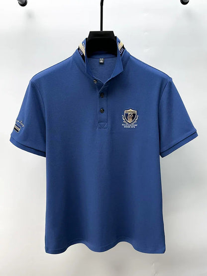 High end luxury silk cotton short sleeve POLO shirt men's summer fashion brand embroidered T-shirt cool wrinkle resistant top
