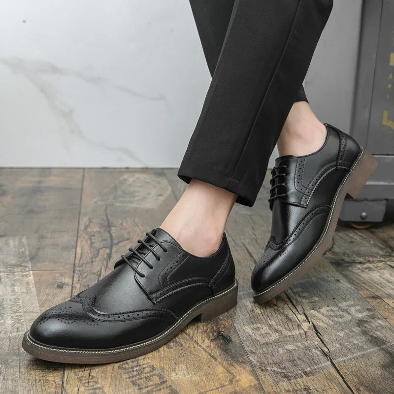 Men Lace Up Derby Shoes PU Solid Color Round Toe Business Casual Fashion Formal Shoes