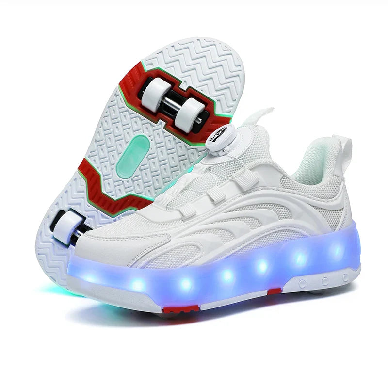 New Kids Wheels Roller Skate Shoes Boys Girls Swivel Buckle LED Light Luminous rechargeable Outdoor Children's Casual Sneakers