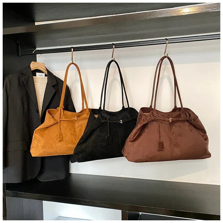 Velvet Zipper 2024 New Product Large Tote Bag Solid Large Capacity Popular Fashion Shoulder Bag Soft Simple Commuter Handbag