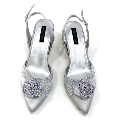 Newest Arrival Fashion Shoes Matching Bag Set in Rose Blossoms Decorated with Rhineston For Ladies Wedding Party