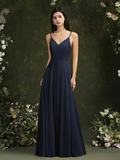 MisShow Chiffon Laço Vestidos De Noite Decote V Alças Finas Elegante Sem Mangas Vestidos De Baile De Festa Formais Robe De Soiree Longue