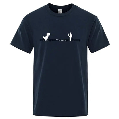 Camiseta Masculina de Alta Qualidade 100% Algodão com Estampa Divertida de Dinossauro Gola Careca Solta Verão Fresca Masculina Manga Curta Camiseta Masculina Top