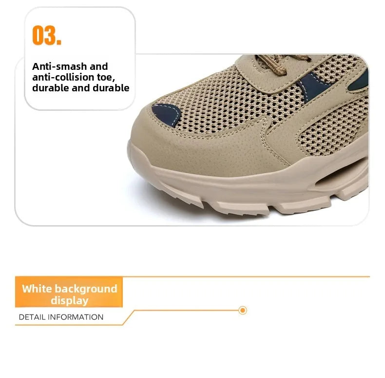 Summer Safety Shoes Anti-puncture Khaki Lightweight Breathable Men's Safety boots Durable Impact Resistant Work Sneaker