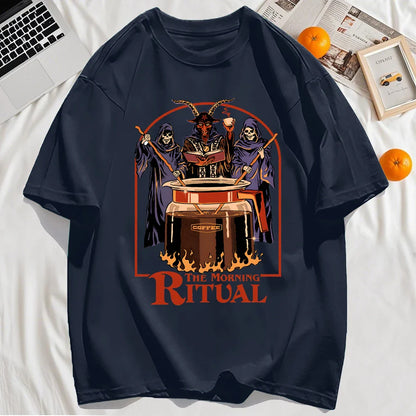 The Morning Ritual Prints Men T-Shirt Summer Breathable Cotton Loose T Shirts All-Match O-Neck Soft Unisex Top