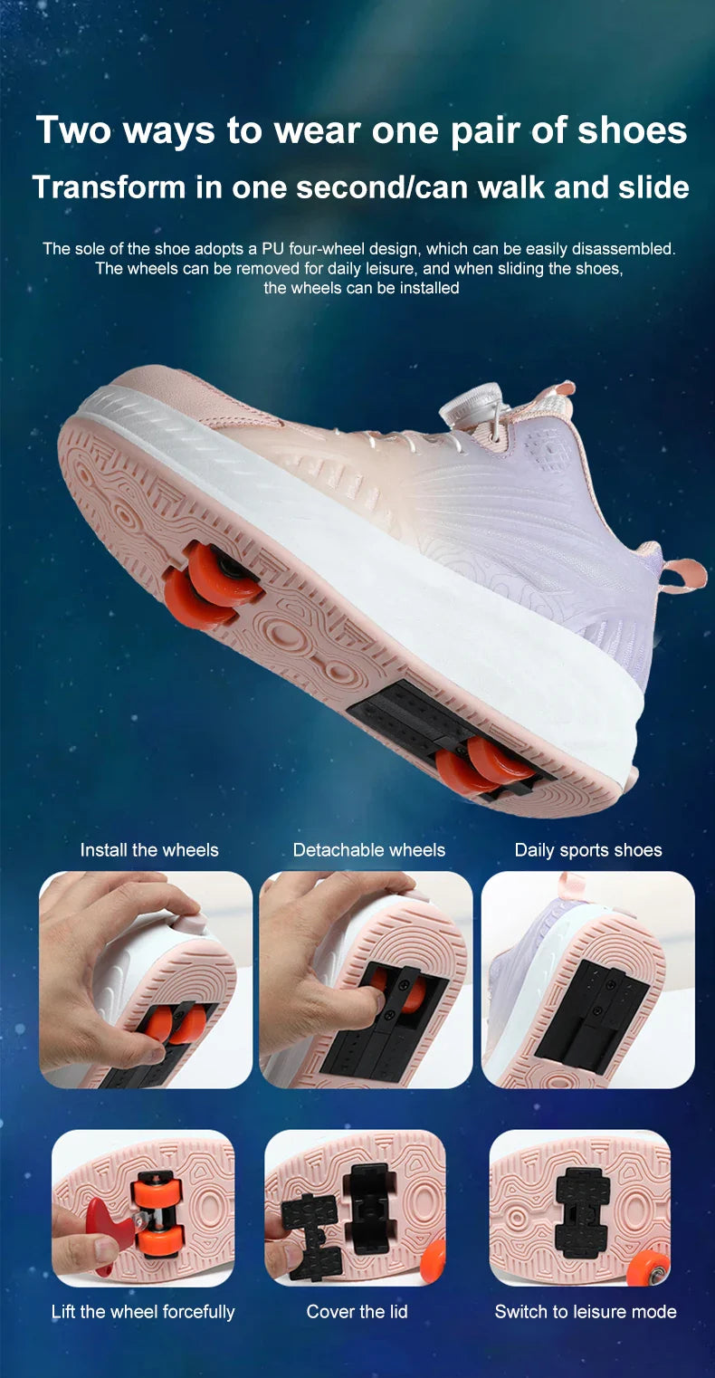New Glow-in-the-dark Rotary Roller Skates Girls Invisible Four-wheel Retractable Walk-on Shoes Boy for Students Sizes 29-41