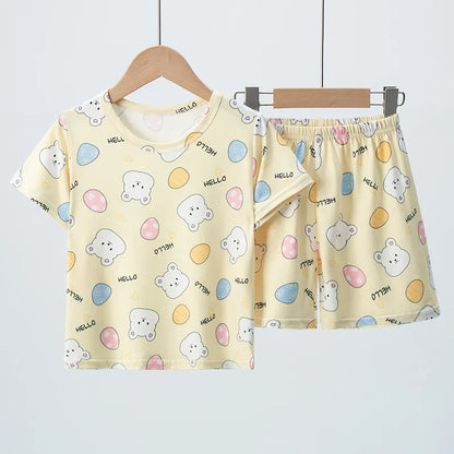 2-piece Summer Children's Comfortable And Versatile Cute Short sleeved Shorts Set For Boys And Girls Casual Home And Outdoor Set