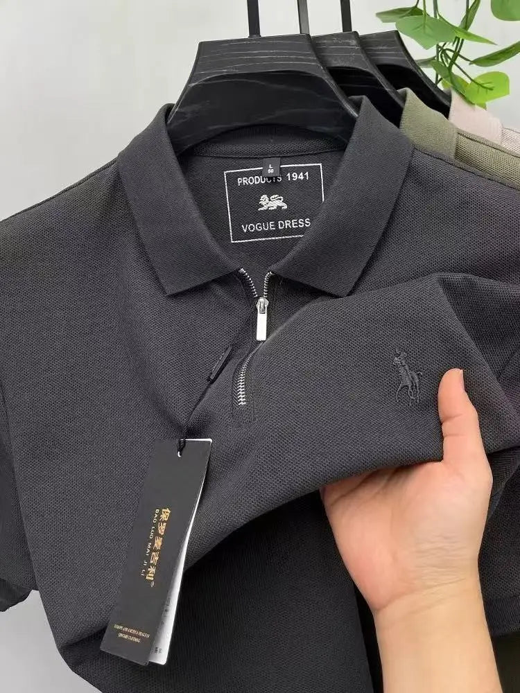 High end brand pony embroidered short sleeve polo shirt unique trend half zipper luxury Paul T-shirt designer's new men's wear