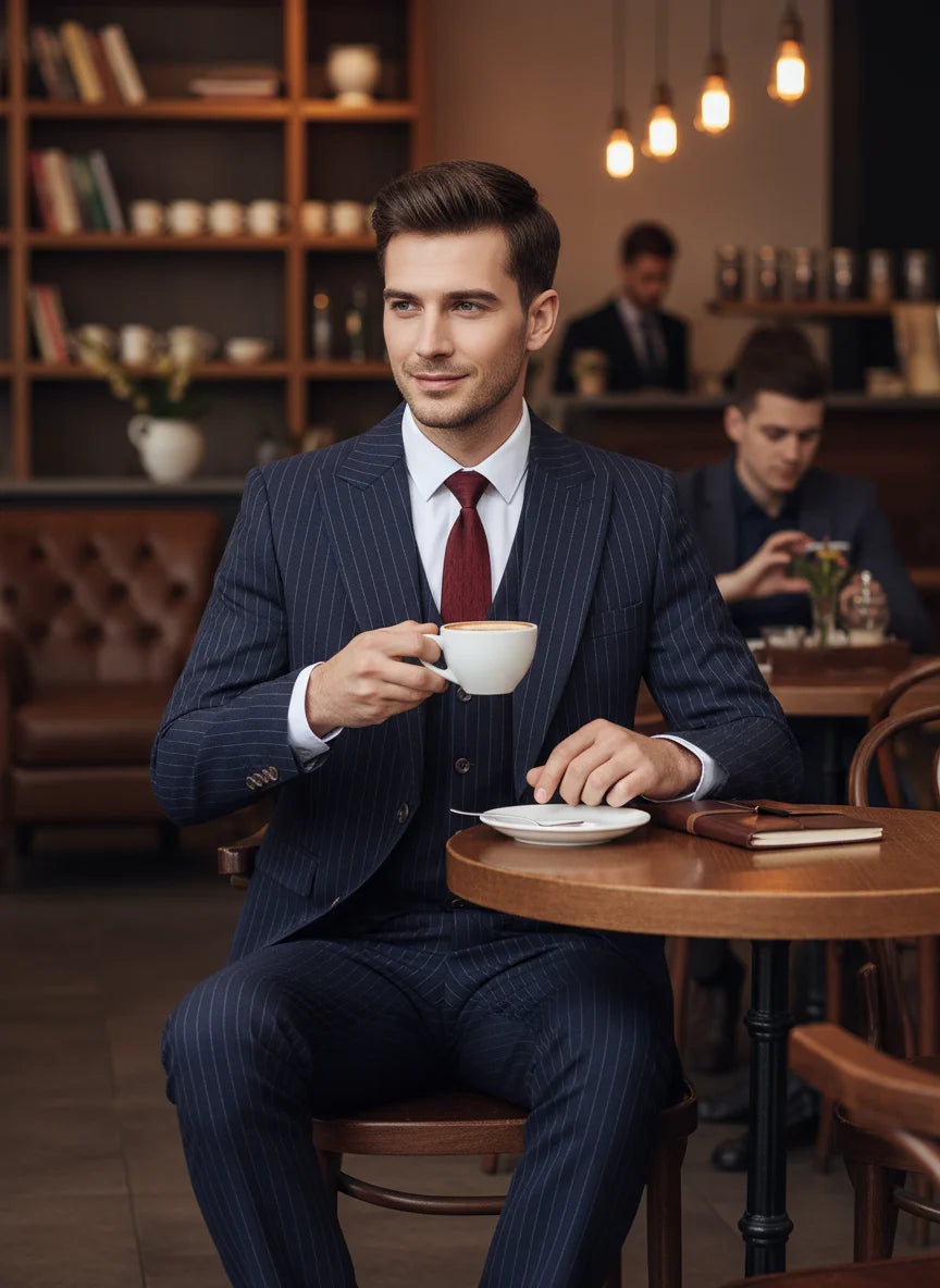 High-quality striped suits for men slim fit luxurious and elegant men's business suit 3-piece set party full men's suit