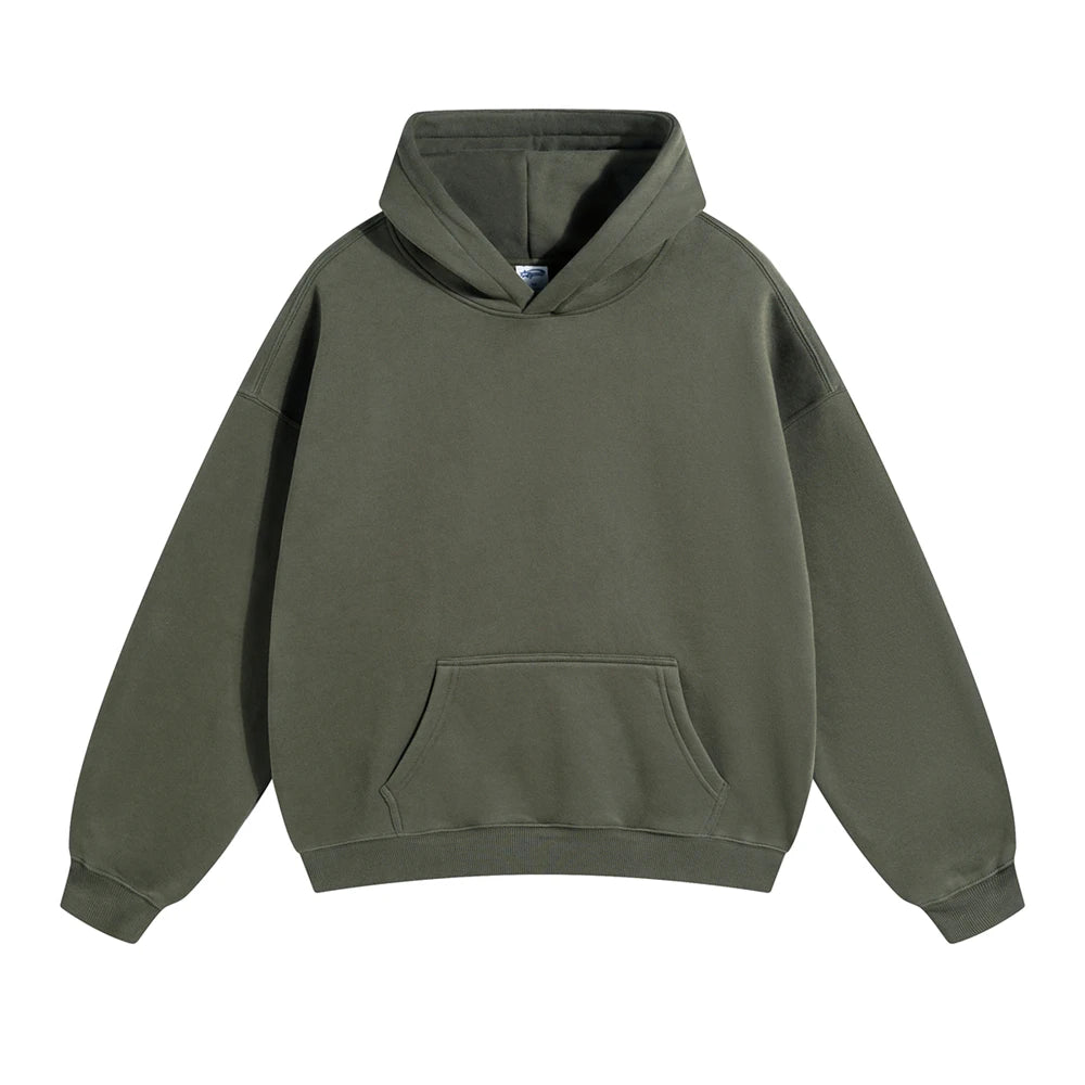 Thick 350gsm Fleece Hooded Hoodies For Men Unisex Winter Oversized Loose Basic Solid Sweatshirts Pullovers Coats HY0631