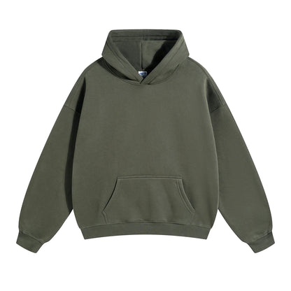 Thick 350gsm Fleece Hooded Hoodies For Men Unisex Winter Oversized Loose Basic Solid Sweatshirts Pullovers Coats HY0631
