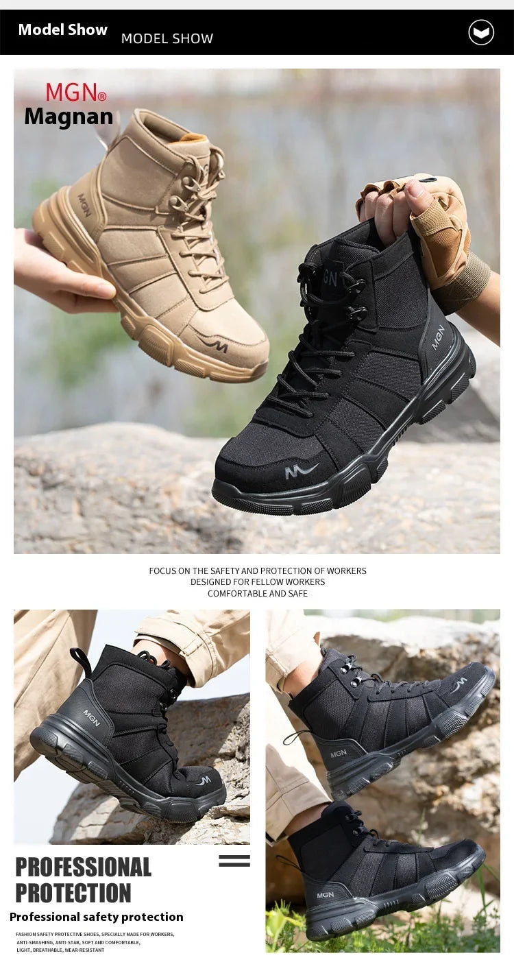 Camouflage Safety Boots Men and Women Work Indestructible Shoes Climbing Steel Toe Protective Boots Anti-puncture Safety Shoes