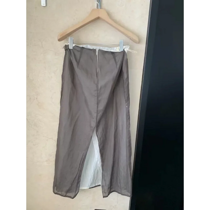 Quiet Luxury Cotton Lightweight Double-layer Rolled Waist Contrasting Slit Skirt