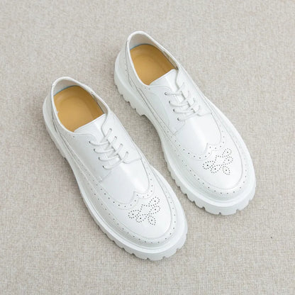 2025 White Derby Shoes for Men Platform Shiny Dress Shoes Men Big Size 46 Lace-up Brogue Shoes Man Leather Shoes zapatos hombre
