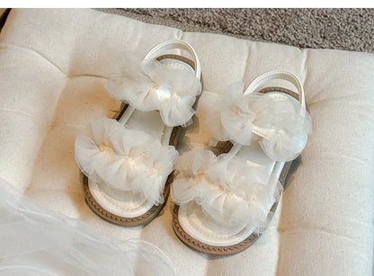 Sweet Princess Shoes Girl Tulle Lace Butterfly-knot Chic Summer Wedding Party Shoes Sandals for Child Girls Holiday Shoes I11155