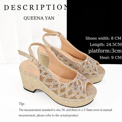 Sky Blue Elegant Nigerian Rhinestone Wedding Shoe and Bag Set Italian Inspired High Heels and Matching Handbag