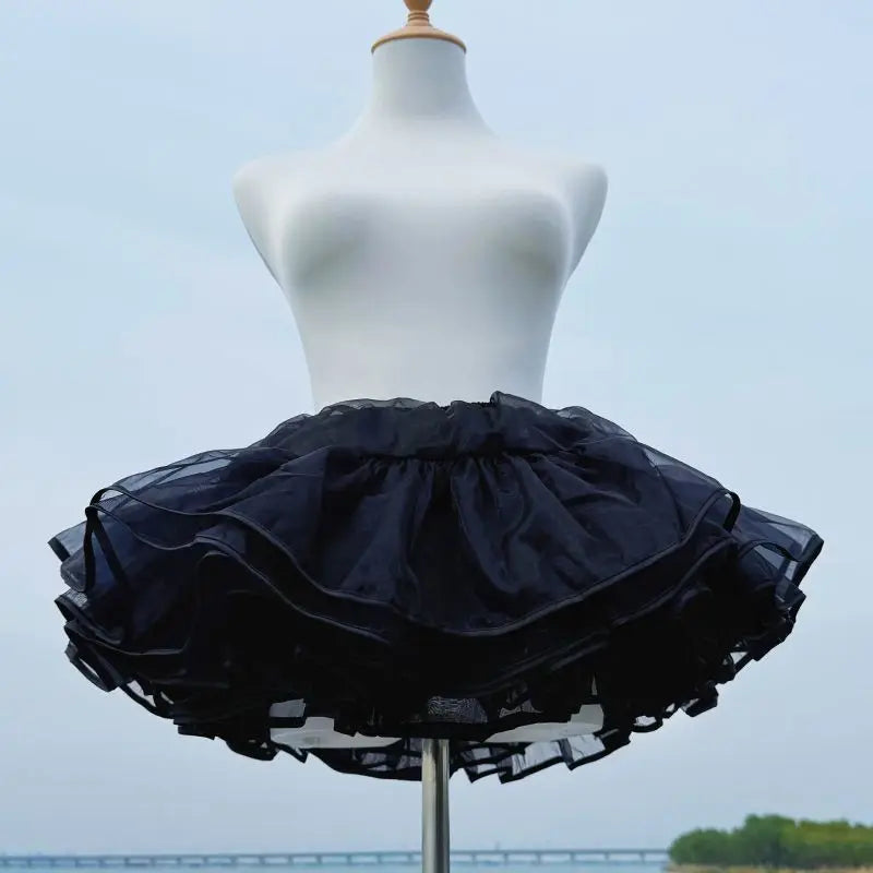 Lolita Boneless Crinoline Petticoat Black Ultra Poof Soft Mesh Short Skirt Flight Heaven Underskirt for Kawaii Style 25-45cm