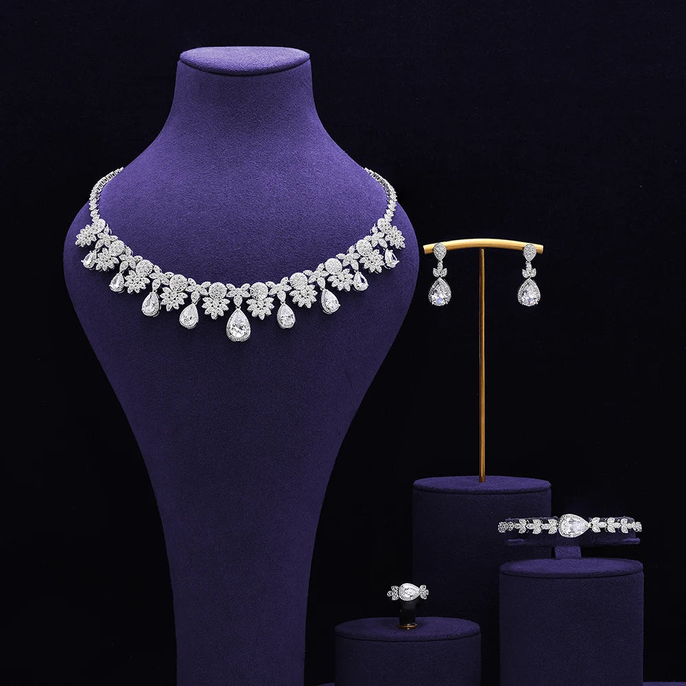 Bridal Zirconia Full Jewelry Set for Ladies Party Luxury Dubai Nigeria CZ Crystal Wedding Necklace Set