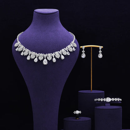 Bridal Zirconia Full Jewelry Set for Ladies Party Luxury Dubai Nigeria CZ Crystal Wedding Necklace Set